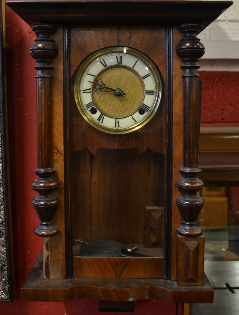 A late 19th century Vienna wall clock, mahogany case,