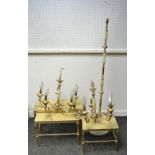 A nest of three onyx and gilt brass tables; a similar standard lamp;