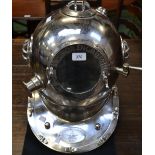 A chromium plated reproduction diver's helmet,