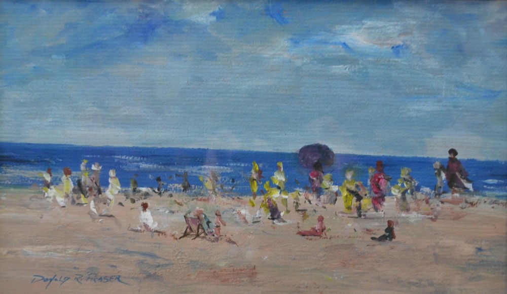 Donald. R. Fraser Figures on a Beach signed, oil on board, 17.