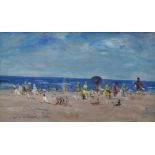 Donald. R. Fraser Figures on a Beach signed, oil on board, 17.