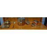 Brass and Copper - a copper pan; brass jardiniere; brass grills; chestnut roaster,