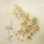 Suksamrit (20th century Japanese School) Village Rooftops signed, watercolour,