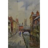 Michael Crawley Brookwalk, West End, Derby signed, watercolour, 23.5cm x 15.