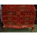 An Oriental style reproduction serpentine chest of drawers