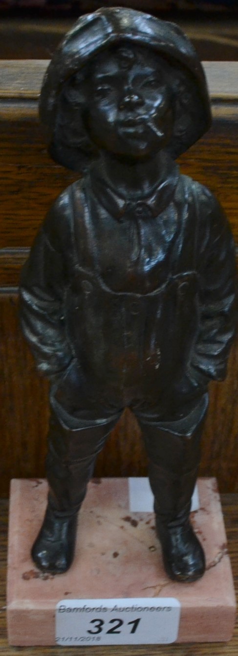 French School (late 19th century), a brown patinated bronze, of a juvenile fisherman,