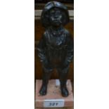French School (late 19th century), a brown patinated bronze, of a juvenile fisherman,