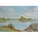 Manner of Bernard Harper Wiles Fishing Scene oil on hardboard,