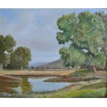 Keneth Naughton A Pennine River signed with monogram, signed to verso, dated 1995, oil on board,