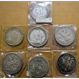 Coins - UK coins; two Victorian double florins; three crown coins; one 1935 crown; one 1937 crown,