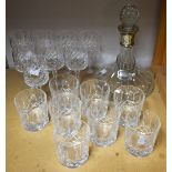 Glassware - a cut glass ships decanter, silver label and collar,