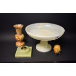 A large onyx tazza; an onyx vase; others, ashtray,