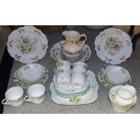 Ceramics - a 1920's floral printed part tea service, for six, comprising cups, saucers, side plates,