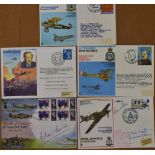 Stamps - RAF flown covers x 5, B.O.B. anniversary 1965, Biggin Hill signed Douglas Bader; B.O.B.