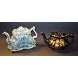 A Victorian Staffordshire shaped teapot and stand,