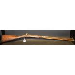 A smooth bore percussion shot gun, part chequered stock, ramrod,