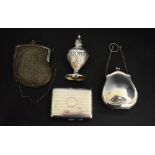 A silver cigarette case, Birmingham 1918; a silver chatelaine purse,