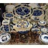 A comprehensive blue and white dinner service, soup tureen, assorted plates, serving dishes,