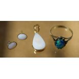 Jewellery - an opal teardrop pendant and pair of earrings,