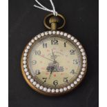 A pocket watch, white beaded,