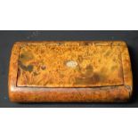 A mid 19th century burr walnut snuff box, tortoiseshell lined, c.