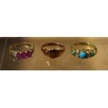 A 9ct gold turquoise and seed pearl dress ring; a 9ct rose gold signet ring, etc; 9.