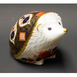 A Royal Crown Derby paperweight, Old Imari Hedgehog, gold stopper,