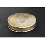 A 19th century silver coloured metal oval snuff box