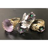 Rings - a mystic topaz and white stone twin floral cluster ring, 9ct white gold shank, 7.