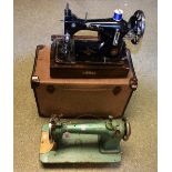 A Vintage Hortles Deposita sewing machine, cased; another,