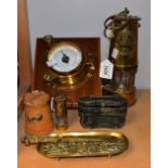 Boxes and Objects - a brass Eccles Type 6 miners safety lamp; another, miniature,