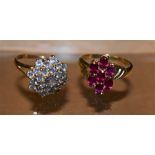 Rings - 9ct gold stone set cluster dress rings, 7.