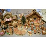 A Pendelfin model of a fruit shop; another, school; rabbits including Father Rabbit, Boswell,