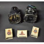 A US ARMY compass Type B-16; a Kollsman tachometer; three matchbox covers Royal Army Medical Corps,