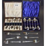 A set of six silver teaspoons, Birmingham 1903, cased; another set,