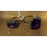 Rings - a cushion cut amethyst and diamond cluster ring;
