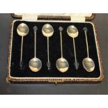 A set of six silver coffee bean spoons, Birmingham hallmarks,