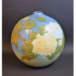 A large Japanese globular vase, painted and relief decorated with flowers,