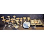 Silver plate - including asparagus dish, candelabra, wine and sherry goblets,