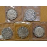 Coins - UK coinage, silver half crowns, Edward VII,