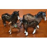 A Beswick Bay Dartmoor Pony; another; a Bay Foal; another,