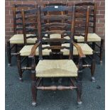 A set of six elm ladder back rush seated dining chairs (6)