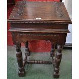 An 18th century style oak bible box on stand,