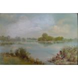 Manner of Bernard Harper Wiles Fishing Scene oil on hardboard,