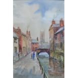 Michael Crawley Brookwalk, West End, Derby signed, watercolour, 23.5cm x 15.