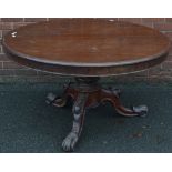 A 19th century style mahogany loo table, moulded circular top supported by a tripod base,