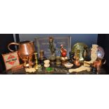 Boxes and Objects - a Victorian ebony dressing table set; a large copper pitcher;