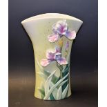 A Franz Enchanted Garden pattern flared vase, boldly modelled and applied with pink Irises,