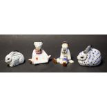 A Royal Crown Derby paperweight, 25th Anniversary Platinum Rabbit and Baby Rabbit, limited edition,
