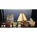 Boxes and Objects - a mid 20th century table lamp modelled as a yacht; a Victorian family bible;